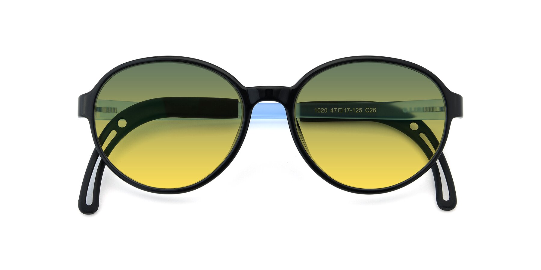 Folded Front of 1020 in Black-Blue with Green / Yellow Gradient Lenses