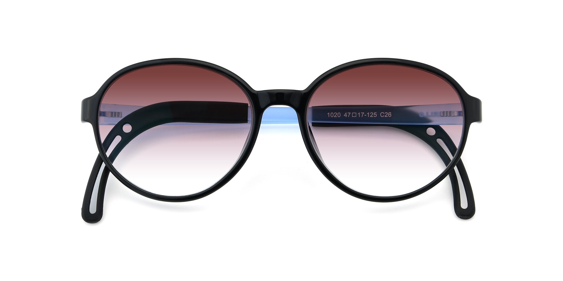 Folded Front of 1020 in Black-Blue with Garnet Gradient Lenses