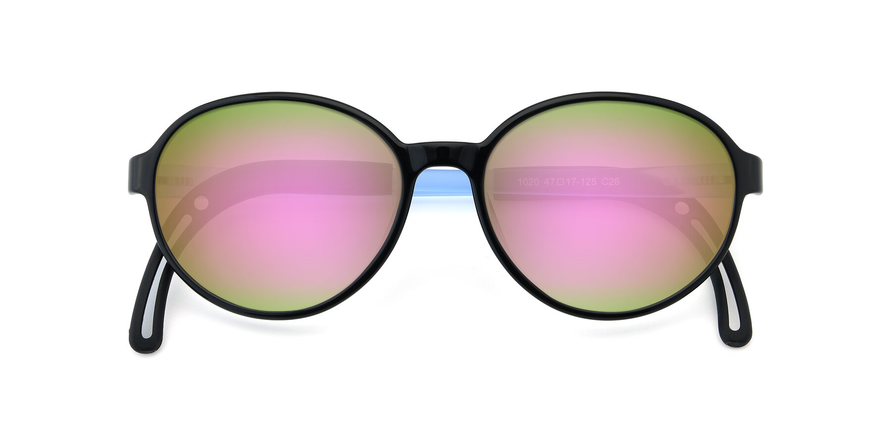 Folded Front of 1020 in Black-Blue with Pink Mirrored Lenses