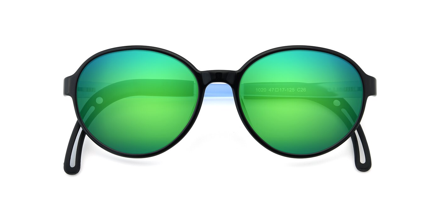1020 - Black / Blue Flash Mirrored Sunglasses