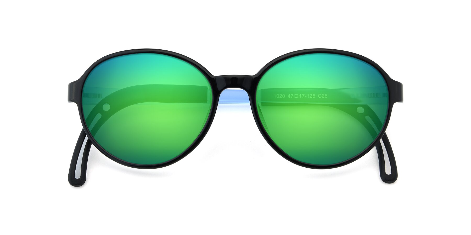 Folded Front of 1020 in Black-Blue with Green Mirrored Lenses