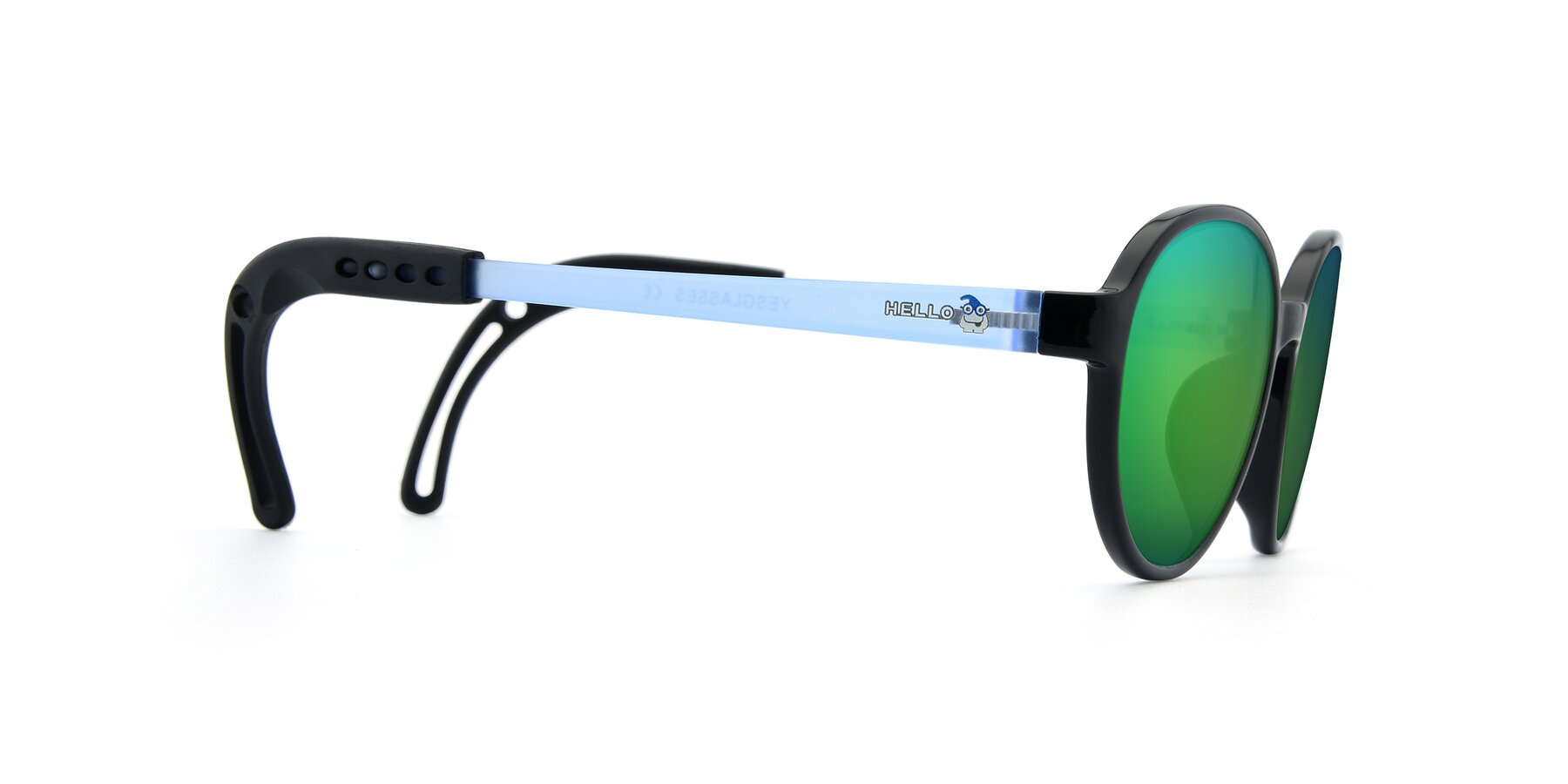 Side of 1020 in Black-Blue with Green Mirrored Lenses