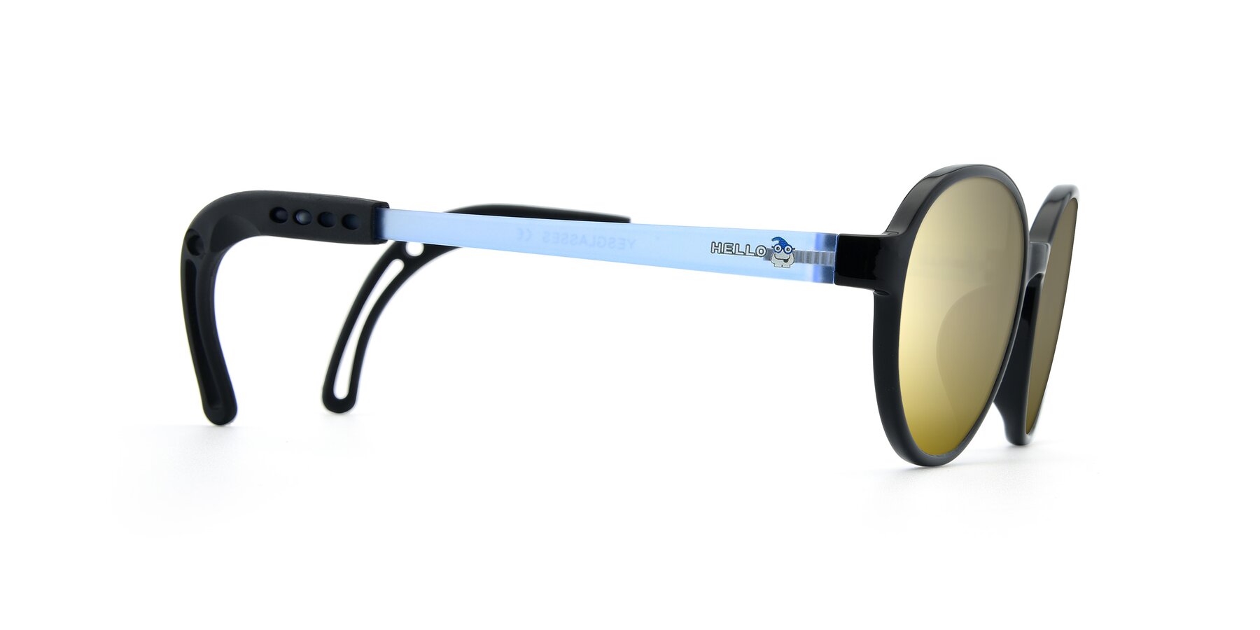 Side of 1020 in Black-Blue with Gold Mirrored Lenses