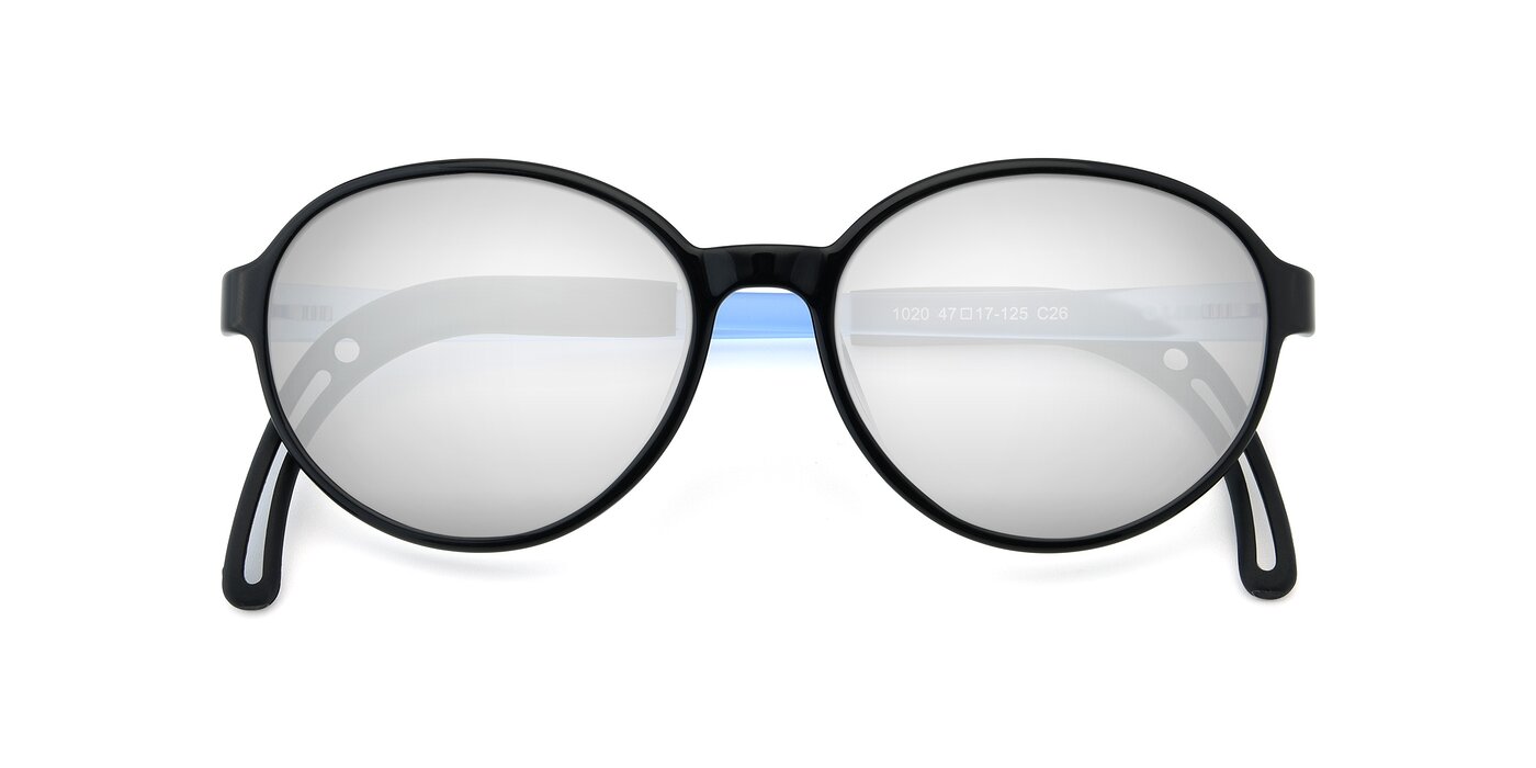 1020 - Black / Blue Flash Mirrored Sunglasses