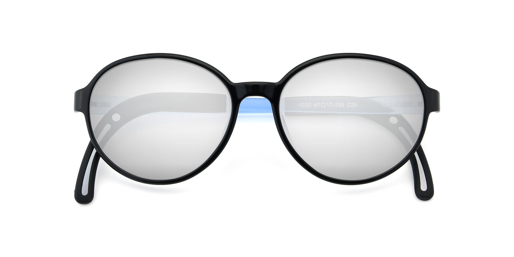 Folded Front of 1020 in Black-Blue with Silver Mirrored Lenses