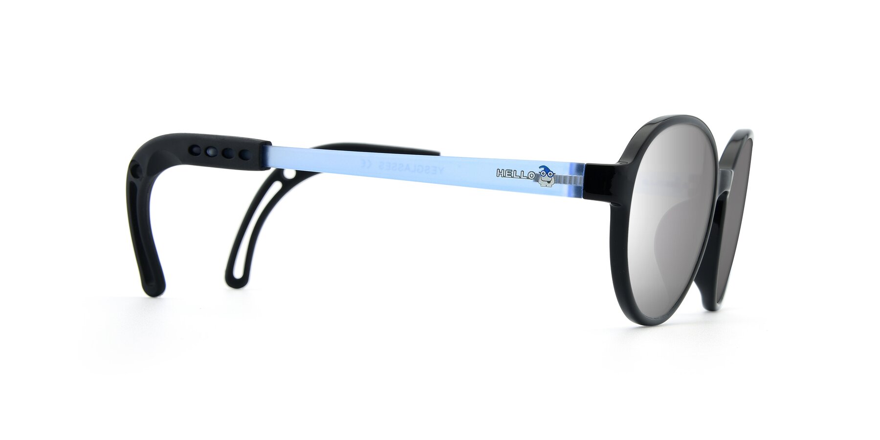 Side of 1020 in Black-Blue with Silver Mirrored Lenses