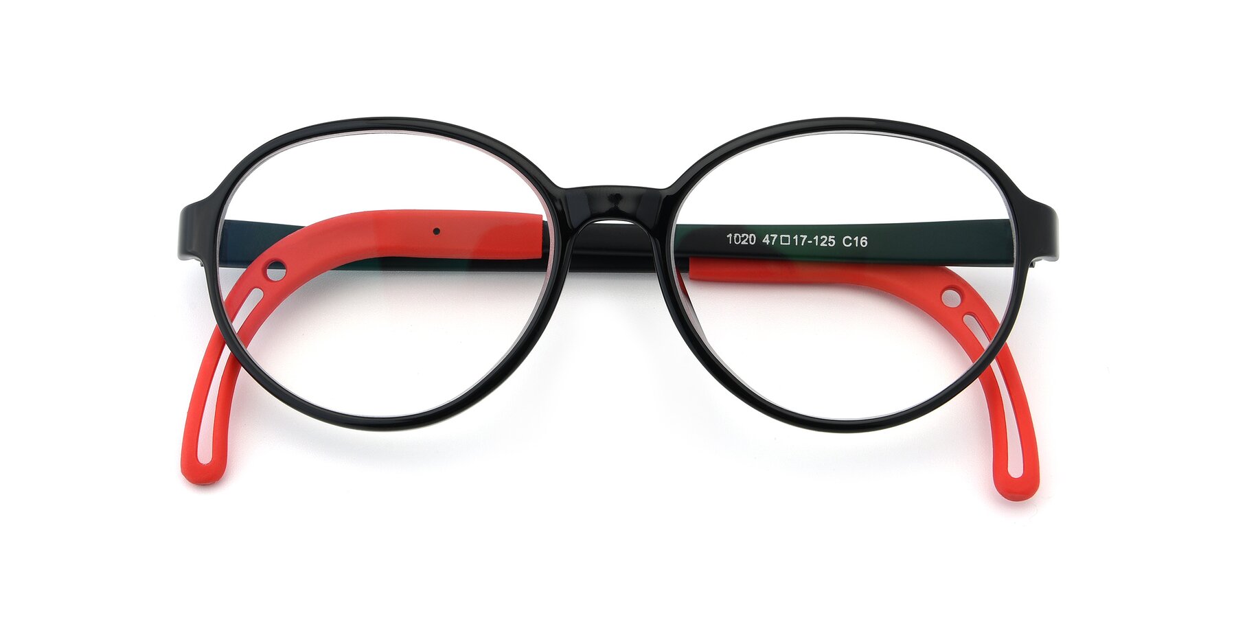 Folded Front of 1020 in Black-Red with Clear Eyeglass Lenses