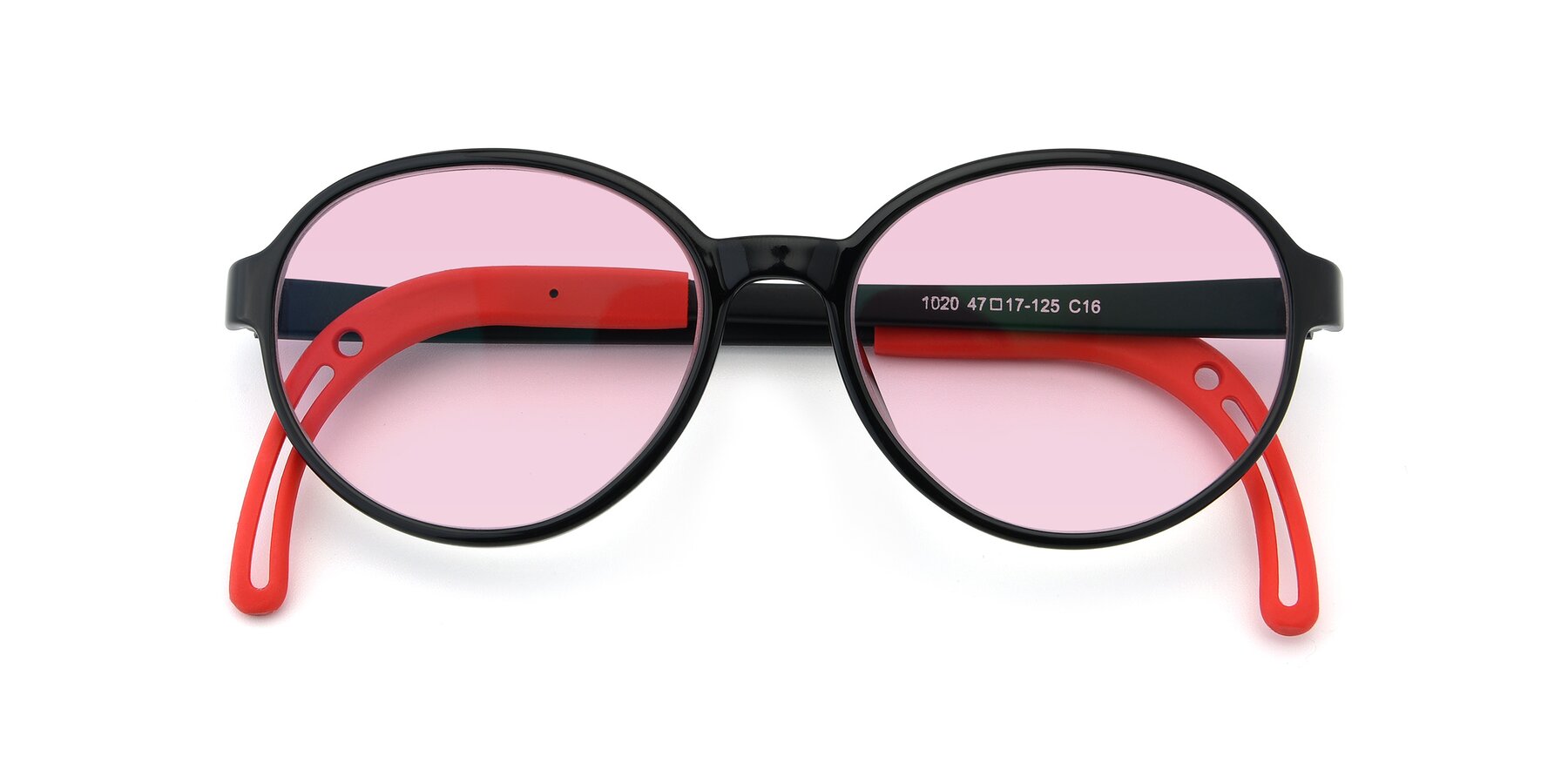 Folded Front of 1020 in Black-Red with Light Pink Tinted Lenses