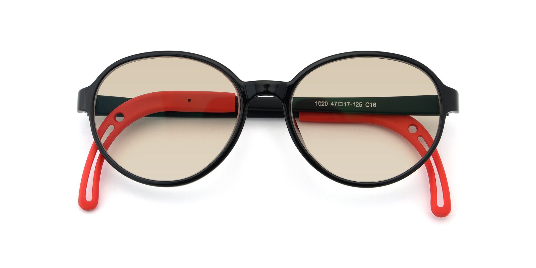 Folded Front of 1020 in Black-Red with Light Brown Tinted Lenses