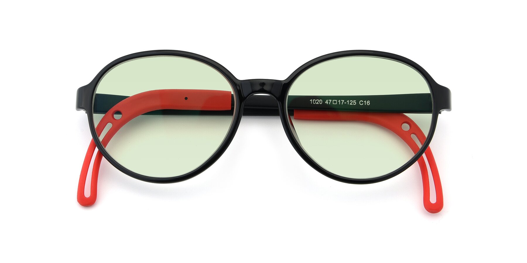 Folded Front of 1020 in Black-Red with Light Green Tinted Lenses