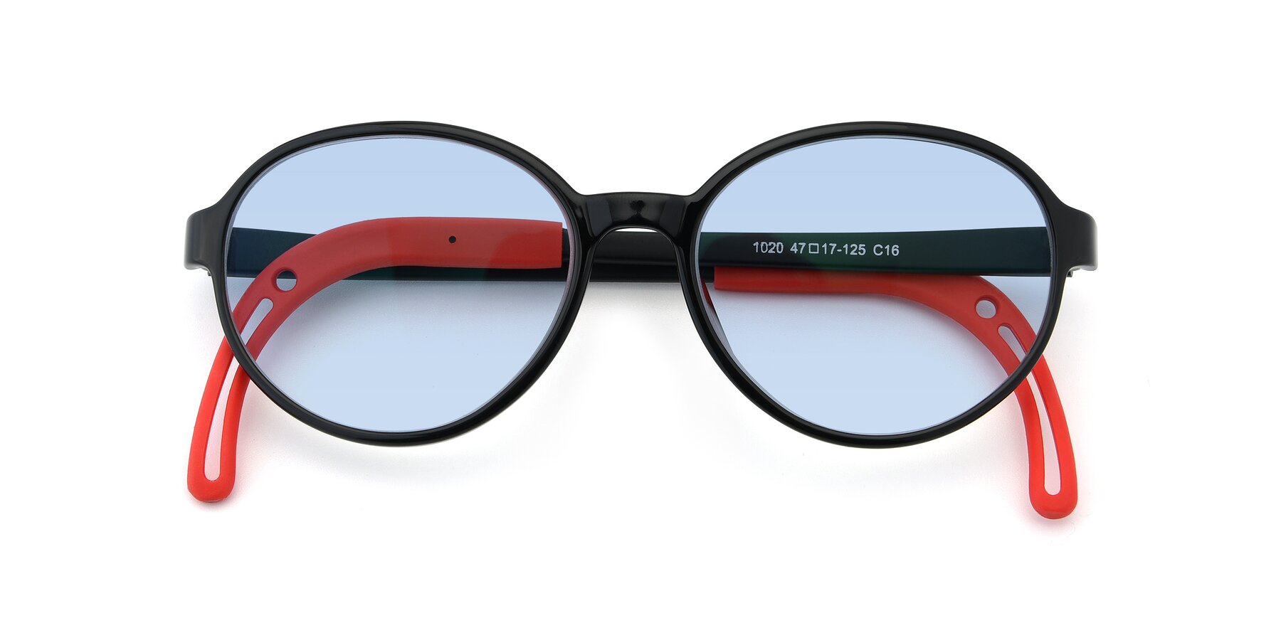 Folded Front of 1020 in Black-Red with Light Blue Tinted Lenses