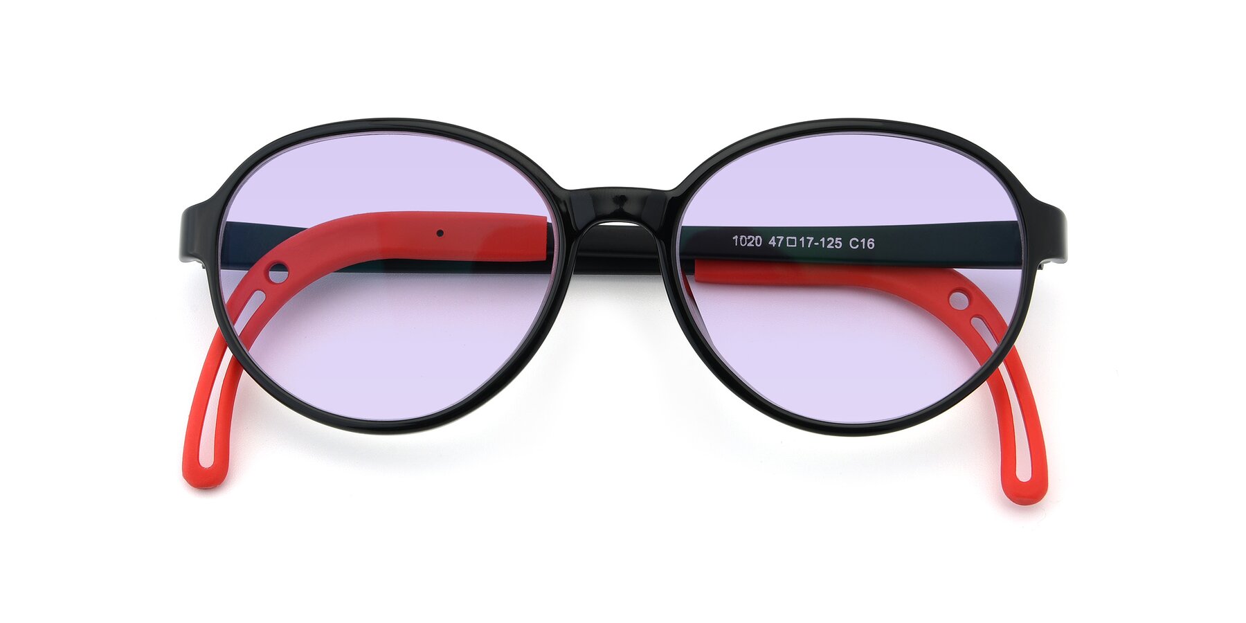 Folded Front of 1020 in Black-Red with Light Purple Tinted Lenses