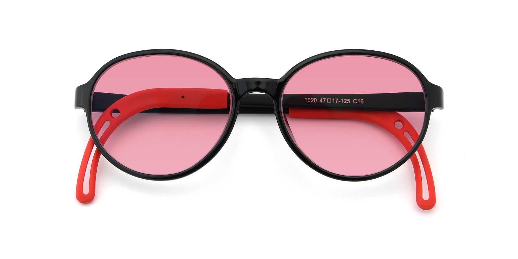 Folded Front of 1020 in Black-Red with Pink Tinted Lenses
