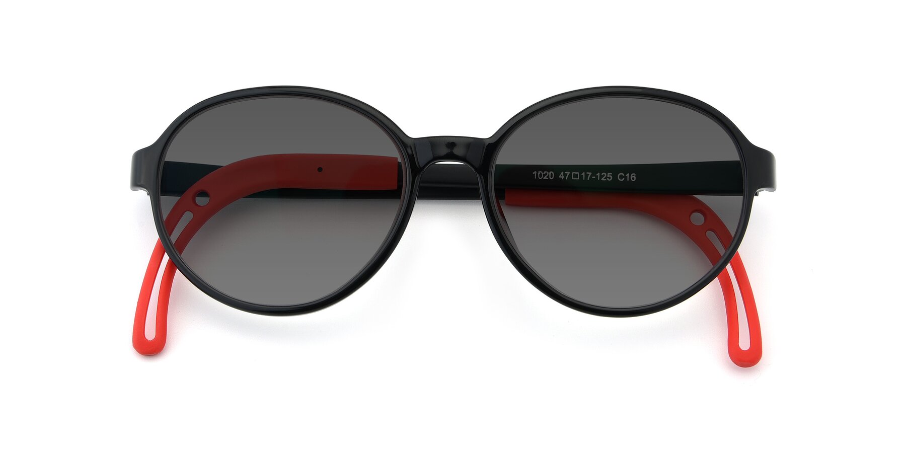 Folded Front of 1020 in Black-Red with Medium Gray Tinted Lenses