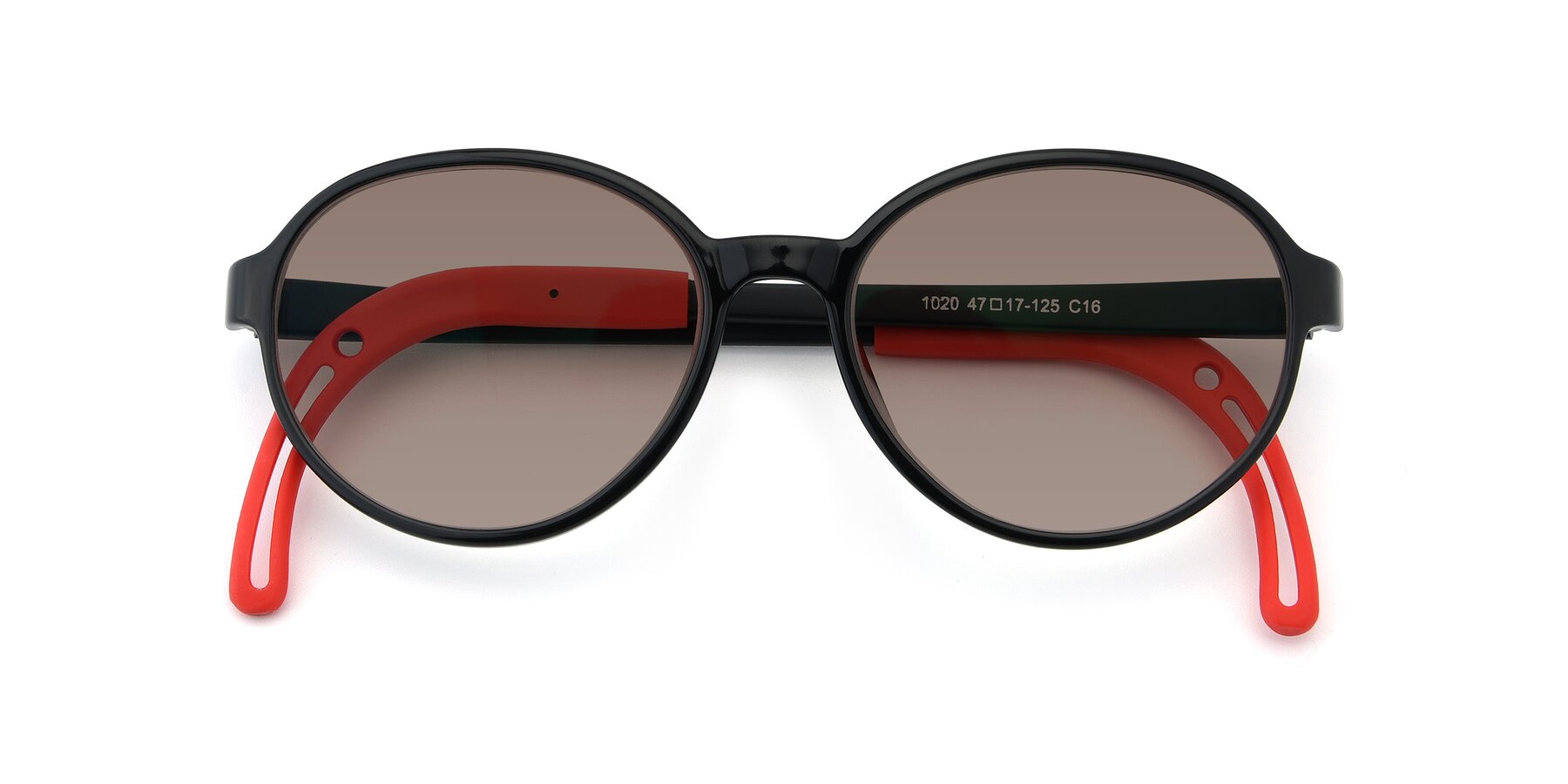 Folded Front of 1020 in Black-Red with Medium Brown Tinted Lenses