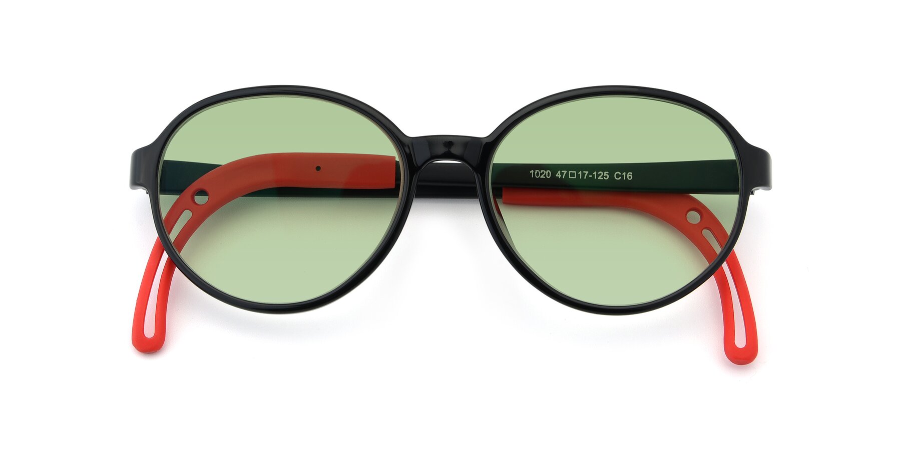 Folded Front of 1020 in Black-Red with Medium Green Tinted Lenses