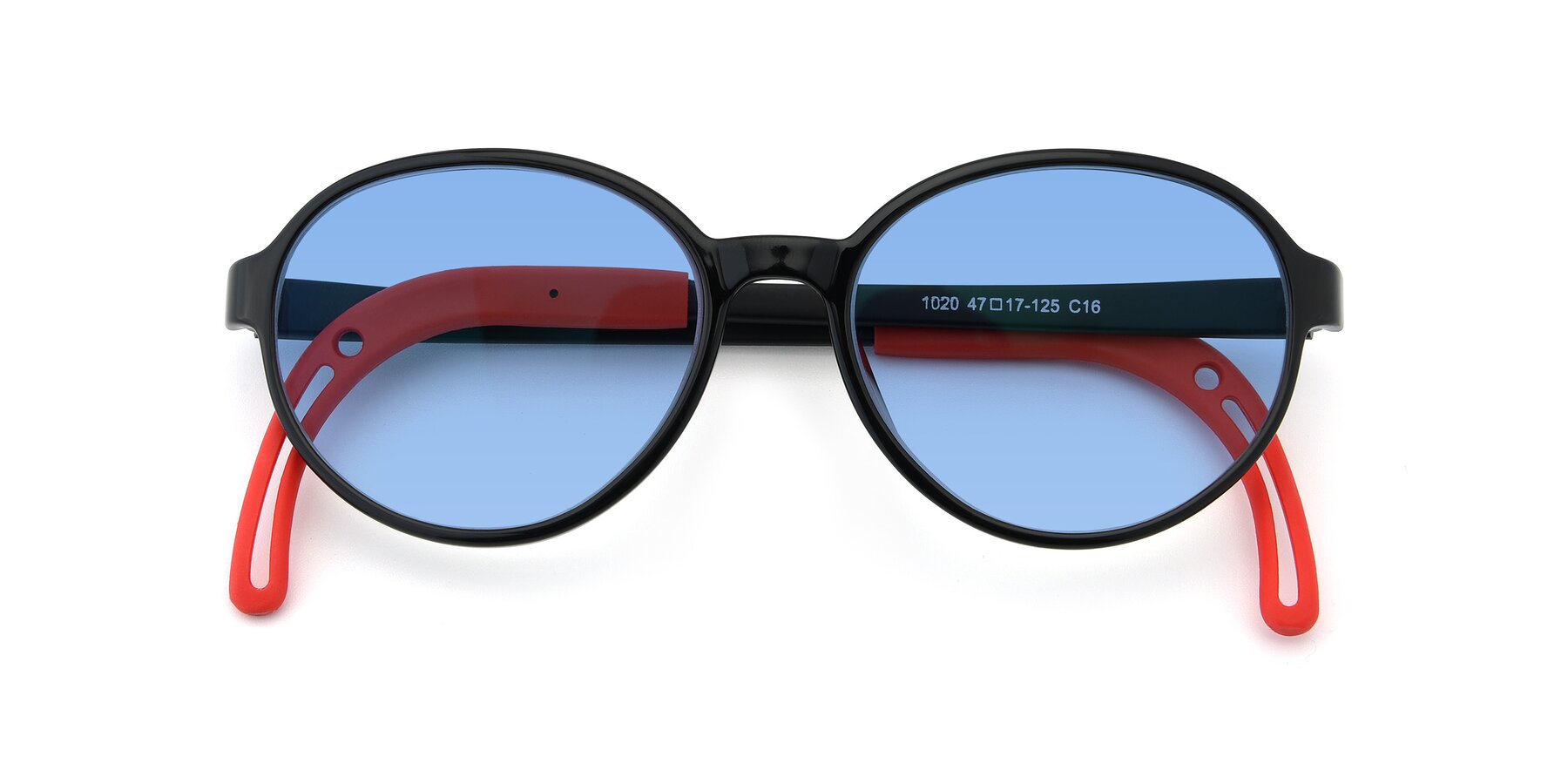 Folded Front of 1020 in Black-Red with Medium Blue Tinted Lenses