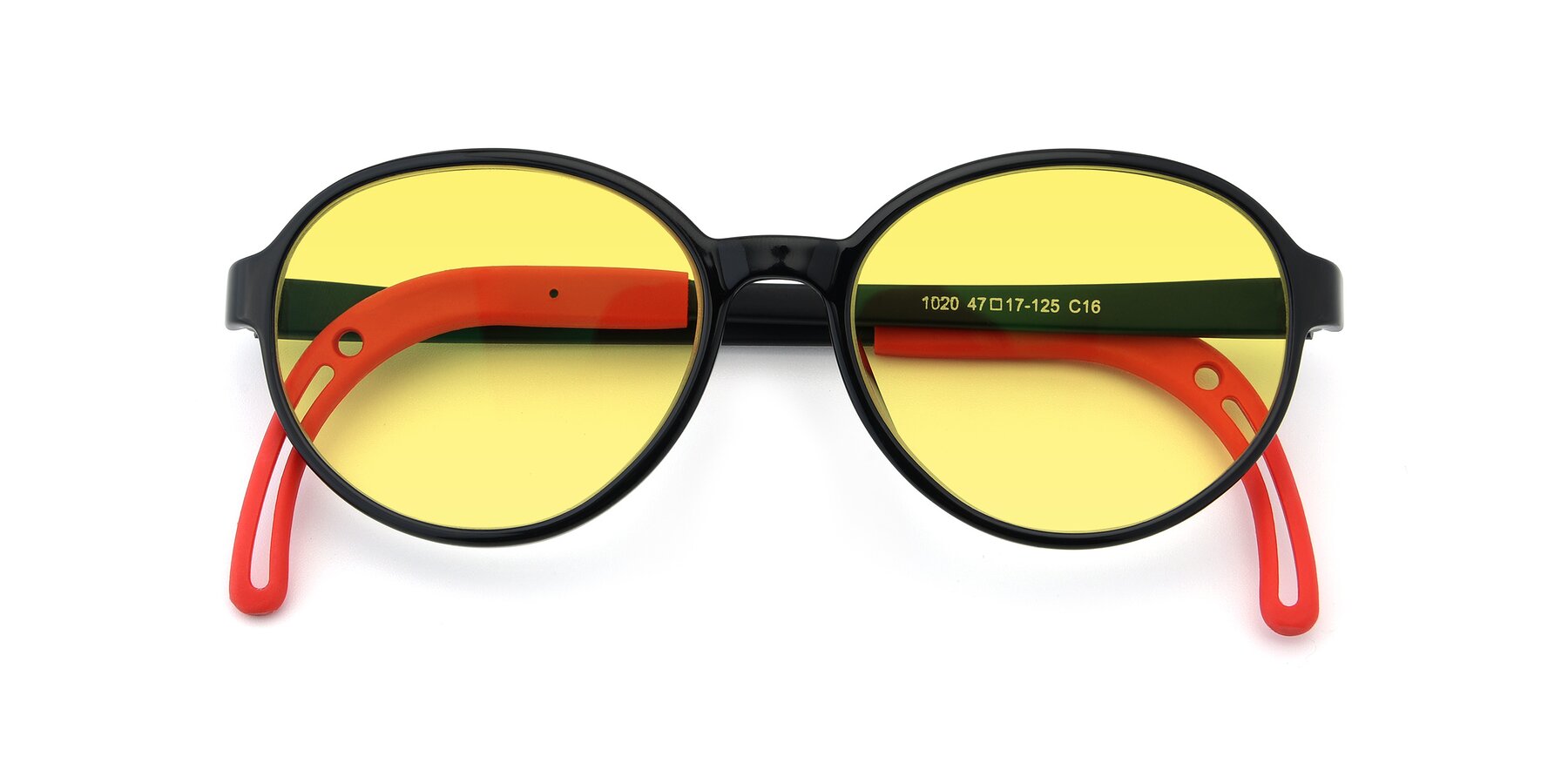 Folded Front of 1020 in Black-Red with Medium Yellow Tinted Lenses