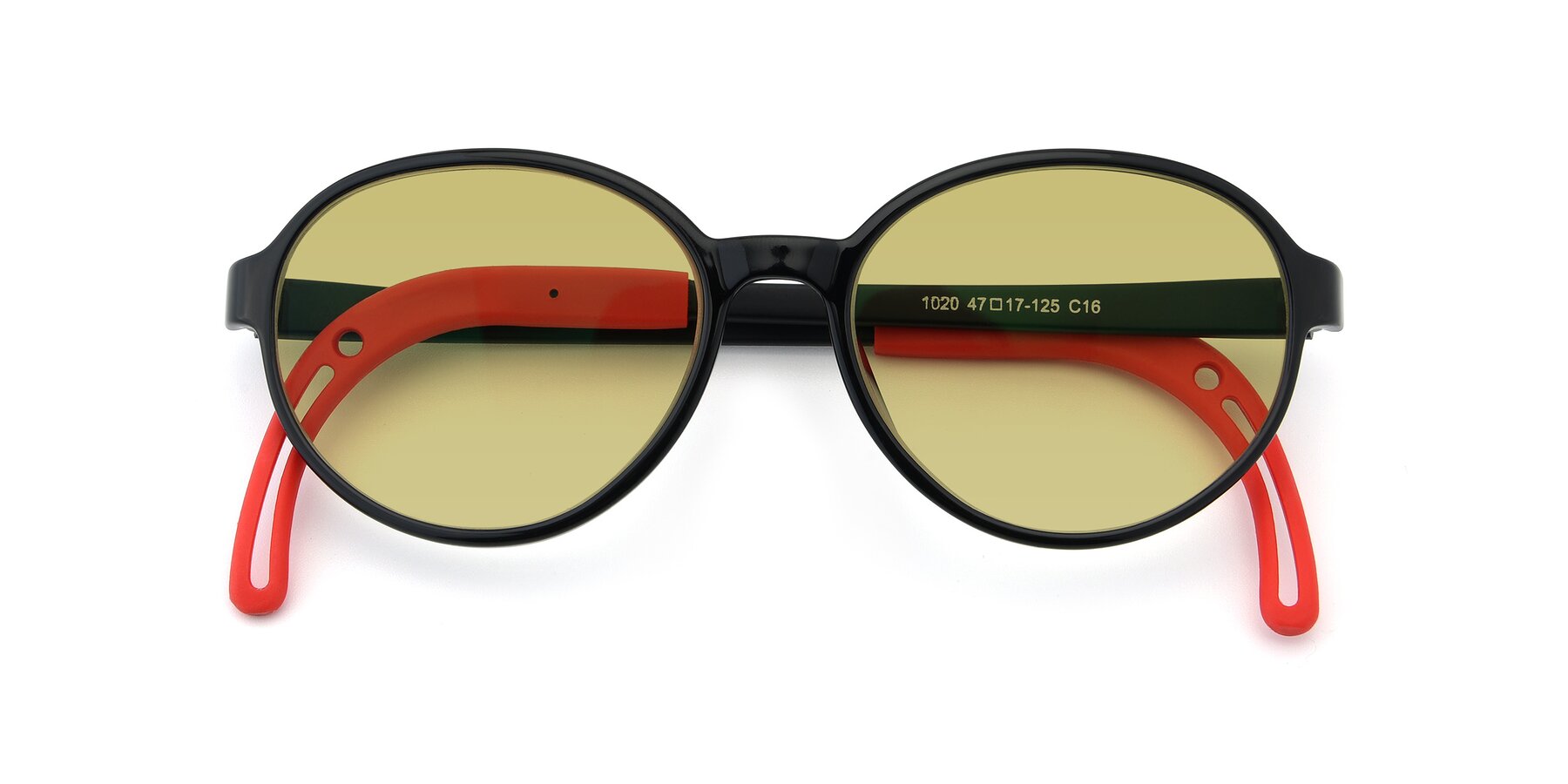 Folded Front of 1020 in Black-Red with Medium Champagne Tinted Lenses