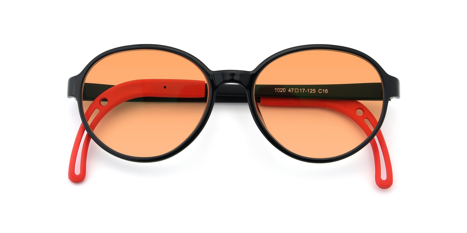 Folded Front of 1020 in Black-Red with Medium Orange Tinted Lenses