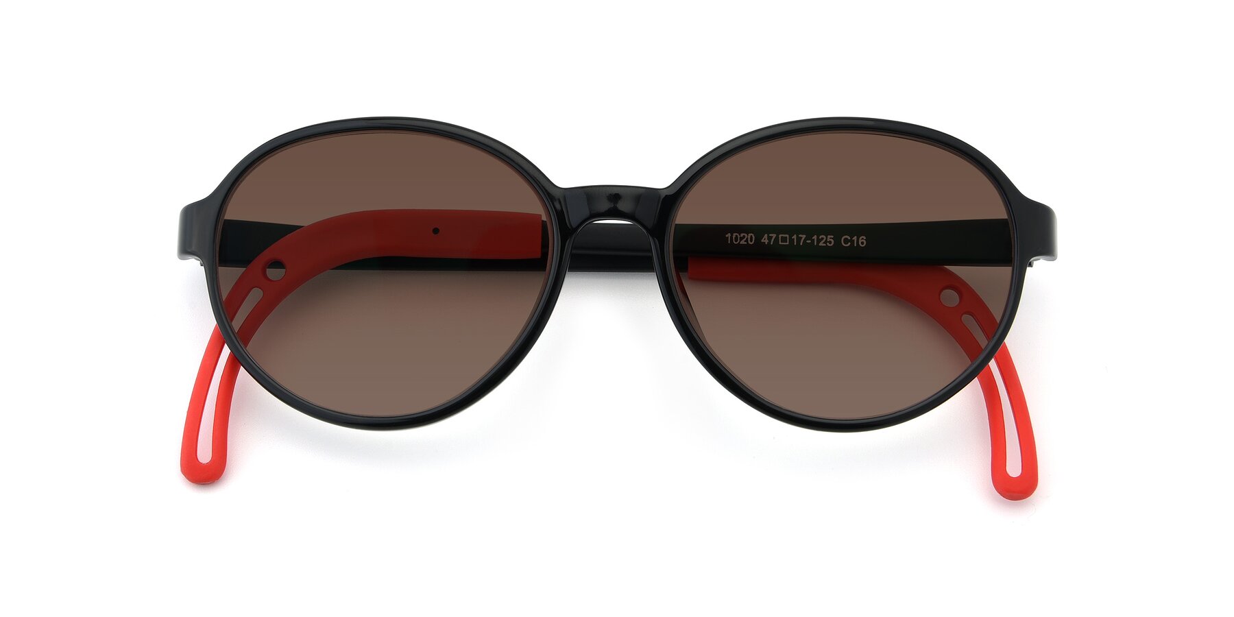 Folded Front of 1020 in Black-Red with Brown Tinted Lenses