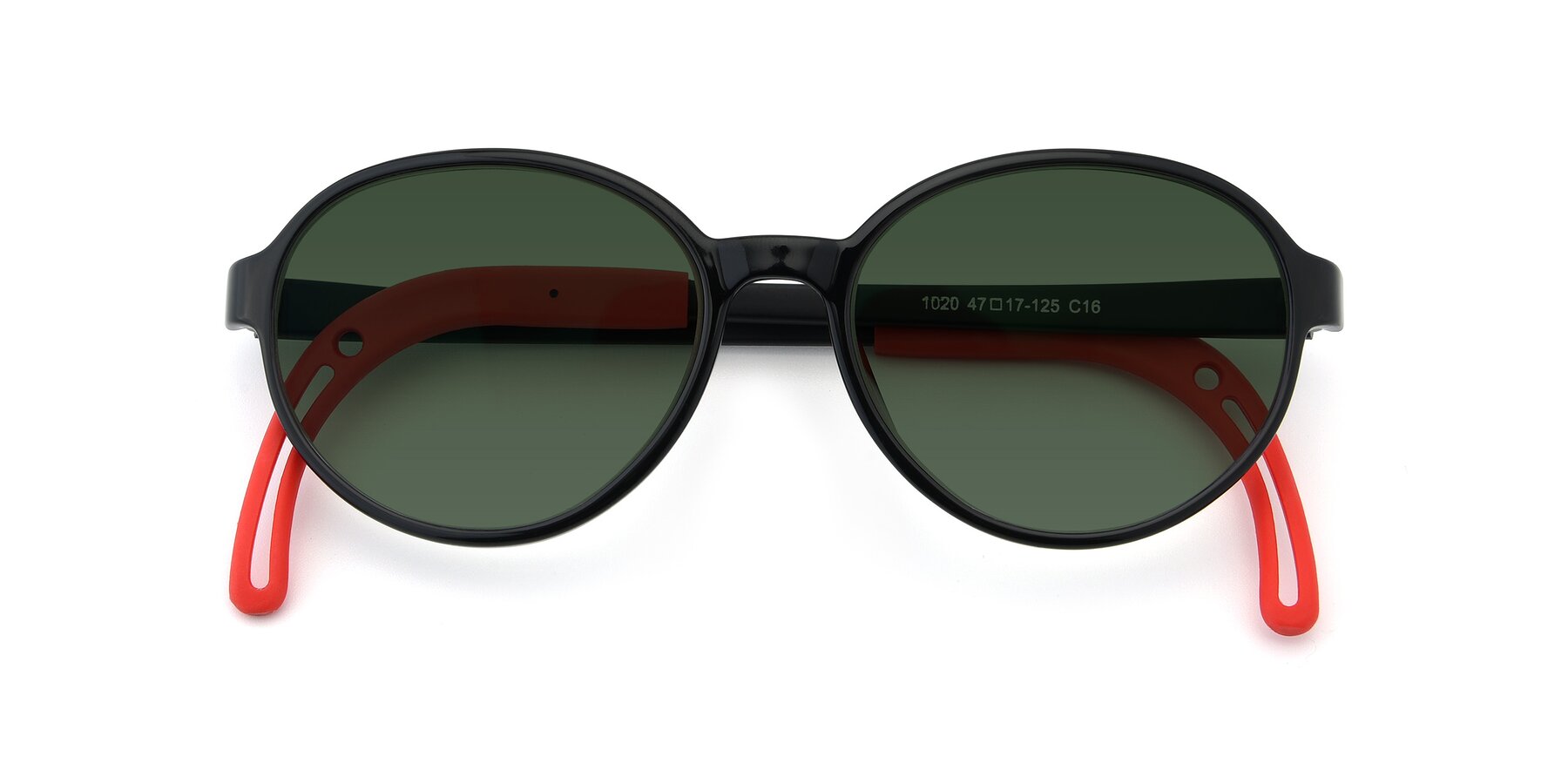 Folded Front of 1020 in Black-Red with Green Tinted Lenses