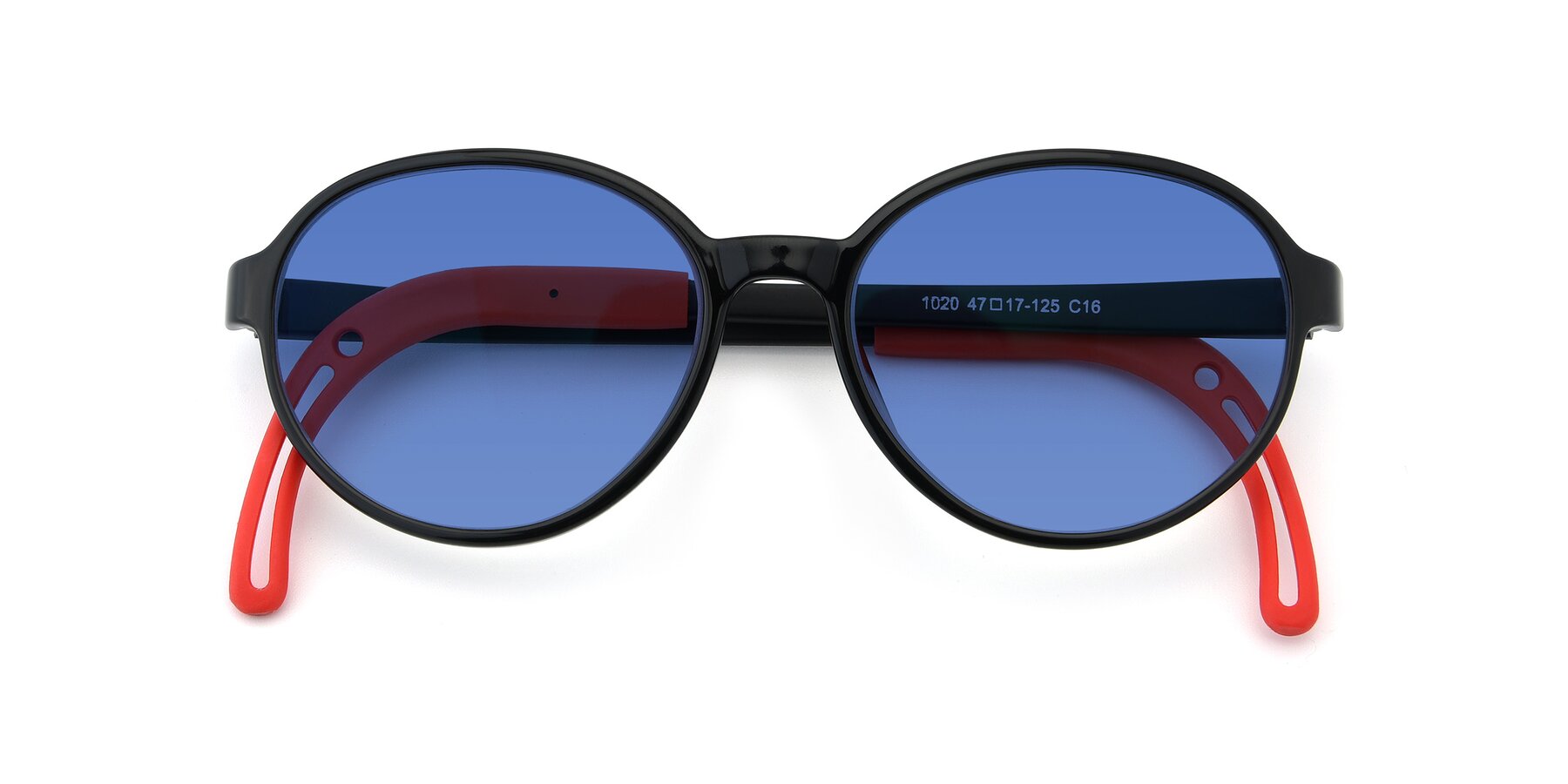 Folded Front of 1020 in Black-Red with Blue Tinted Lenses