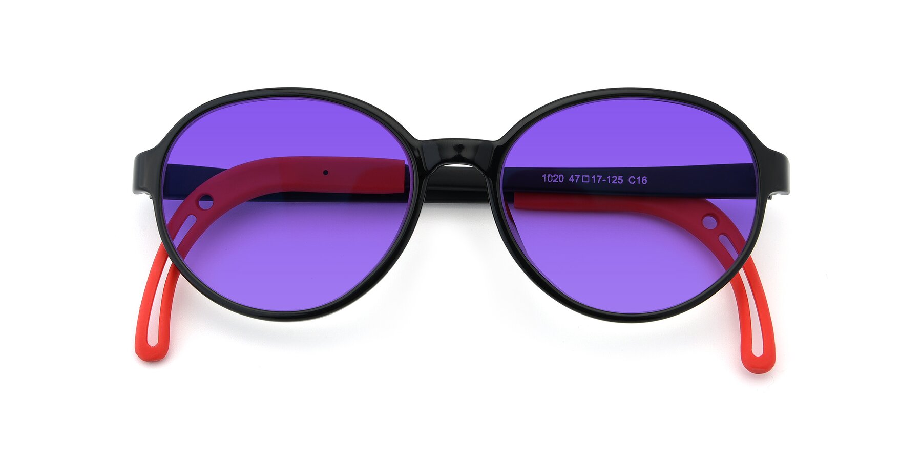 Folded Front of 1020 in Black-Red with Purple Tinted Lenses