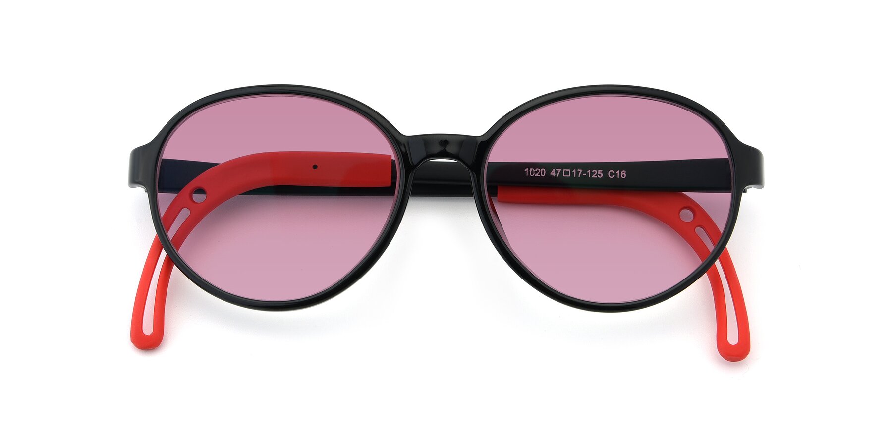 Folded Front of 1020 in Black-Red with Medium Wine Tinted Lenses