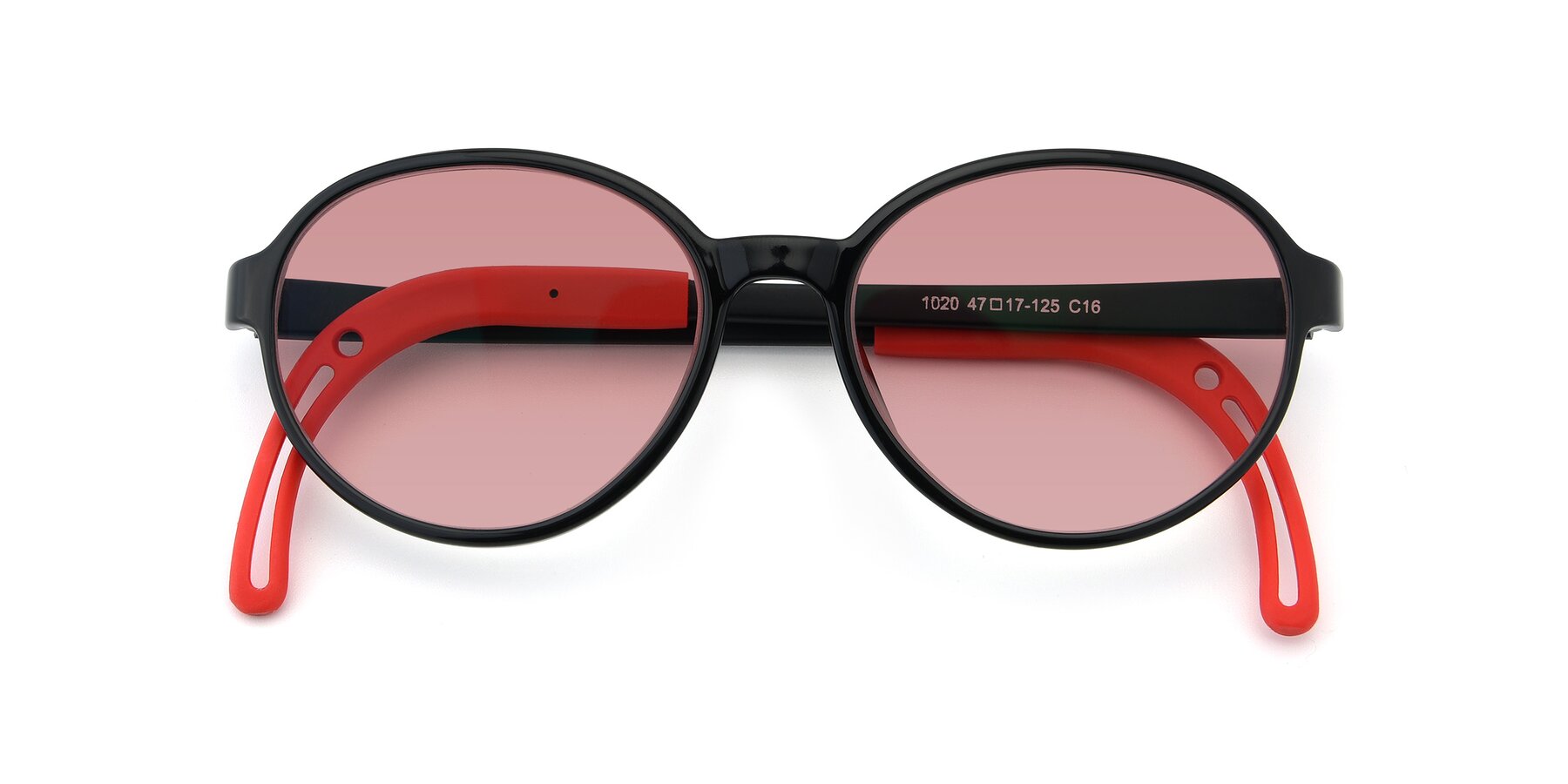 Folded Front of 1020 in Black-Red with Medium Garnet Tinted Lenses