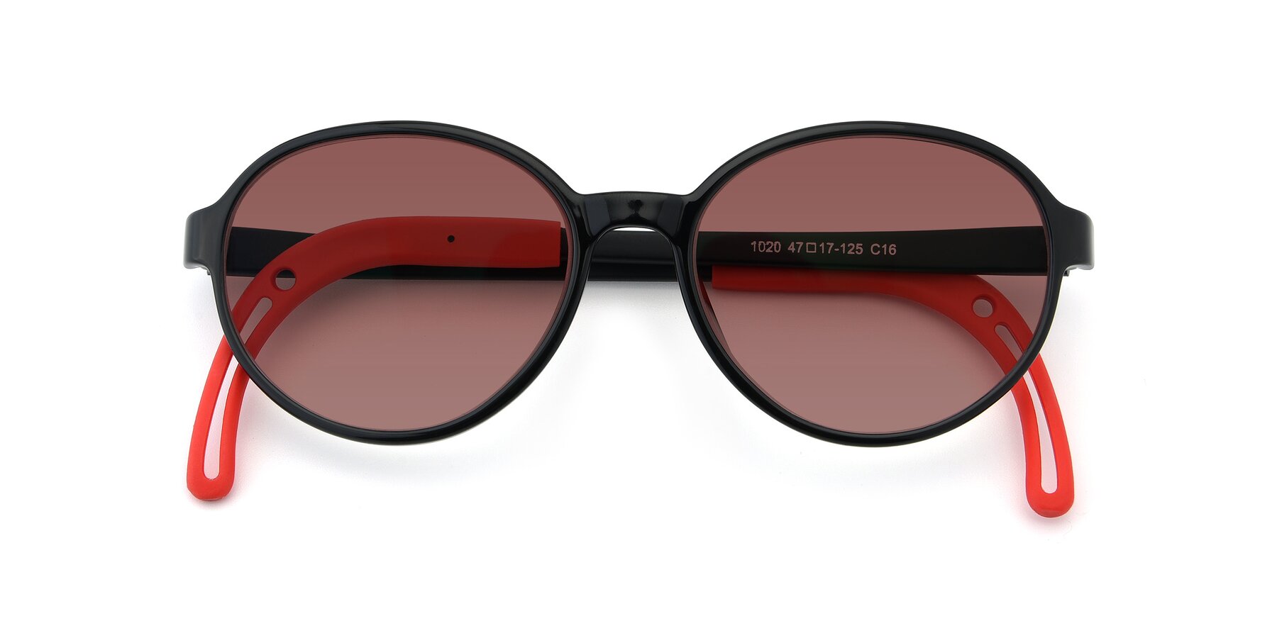 Folded Front of 1020 in Black-Red with Garnet Tinted Lenses