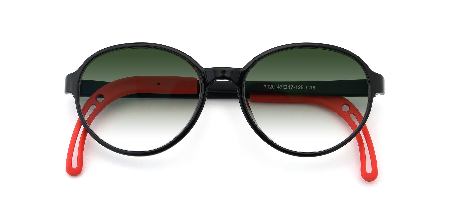 Folded Front of 1020 in Black-Red with Green Gradient Lenses