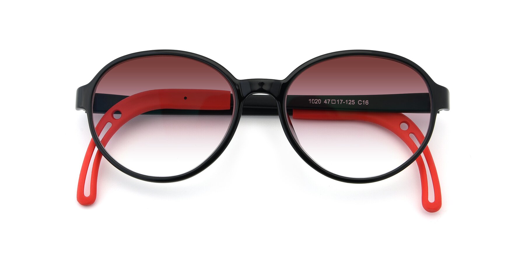 Folded Front of 1020 in Black-Red with Garnet Gradient Lenses