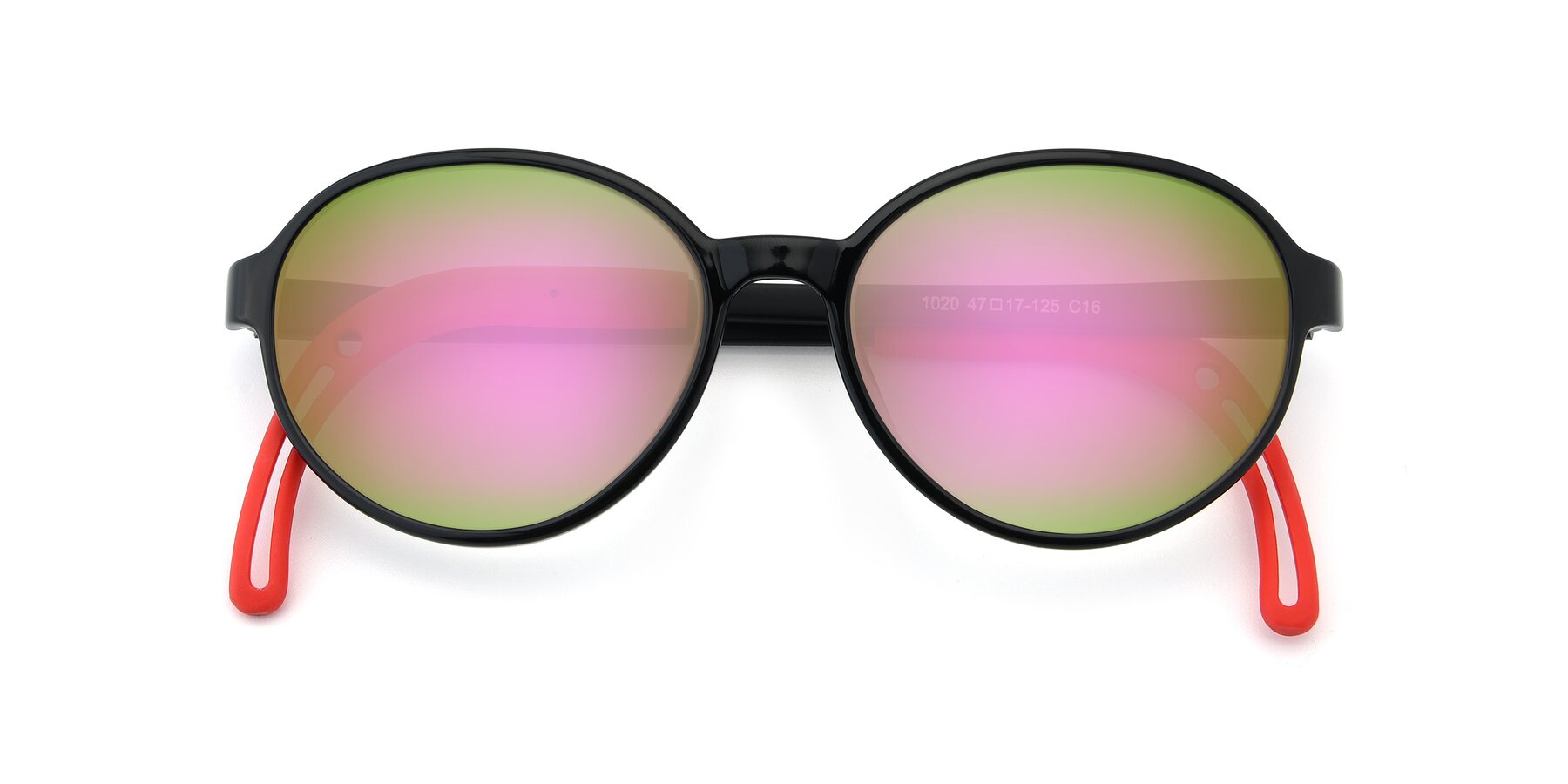Folded Front of 1020 in Black-Red with Pink Mirrored Lenses