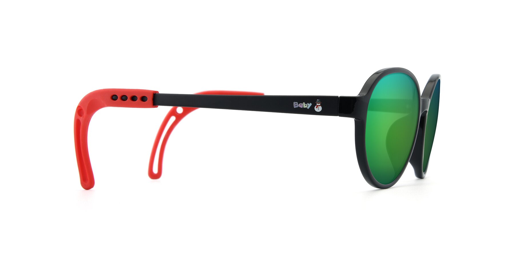 Side of 1020 in Black-Red with Green Mirrored Lenses