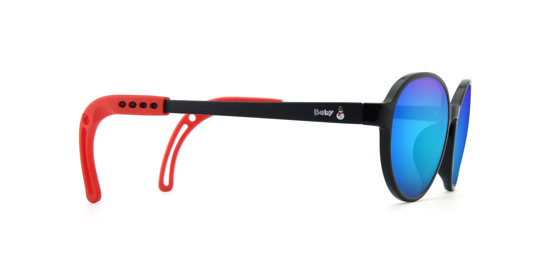 Side of 1020 in Black-Red with Blue Mirrored Lenses