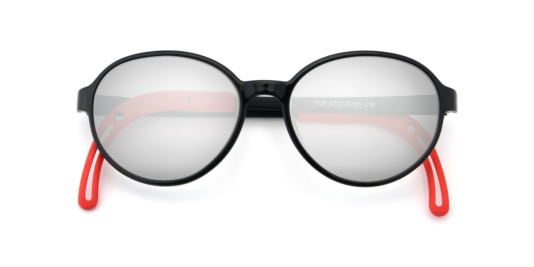 Folded Front of 1020 in Black-Red with Silver Mirrored Lenses