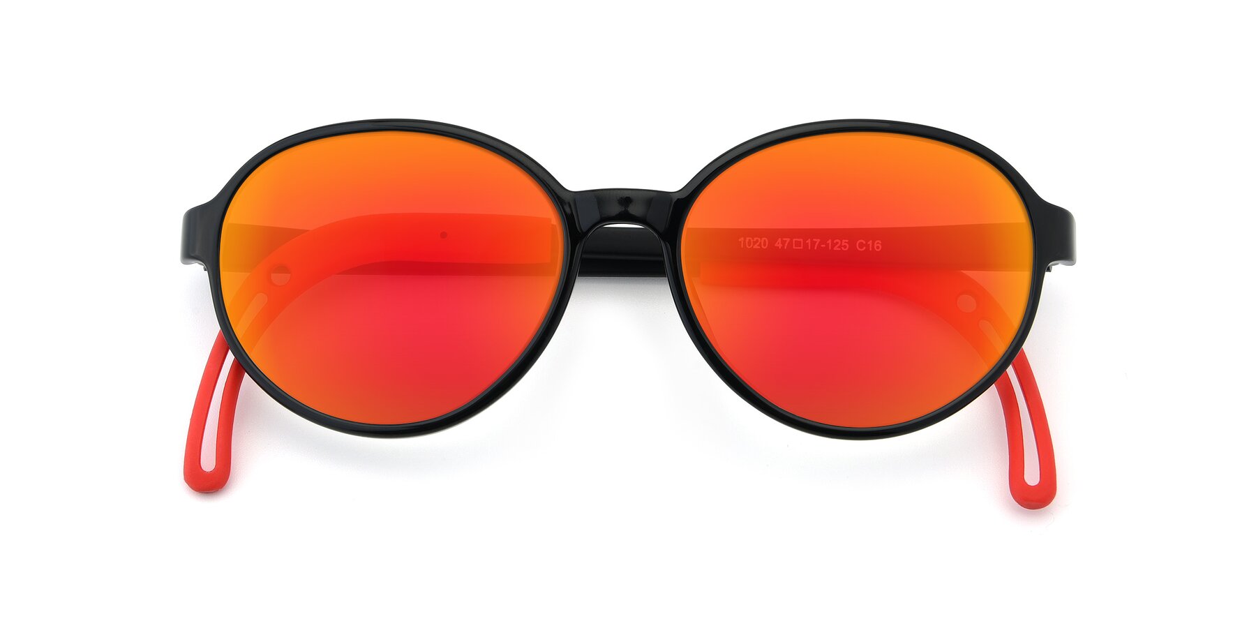 Folded Front of 1020 in Black-Red with Red Gold Mirrored Lenses