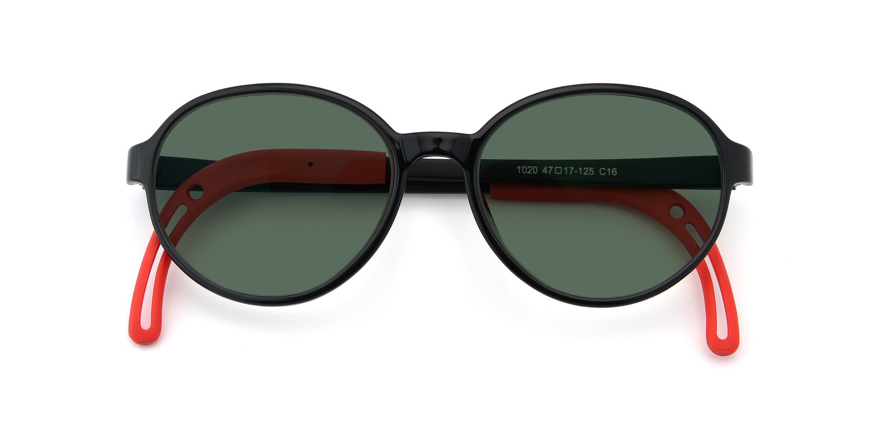 Folded Front of 1020 in Black-Red with Green Polarized Lenses