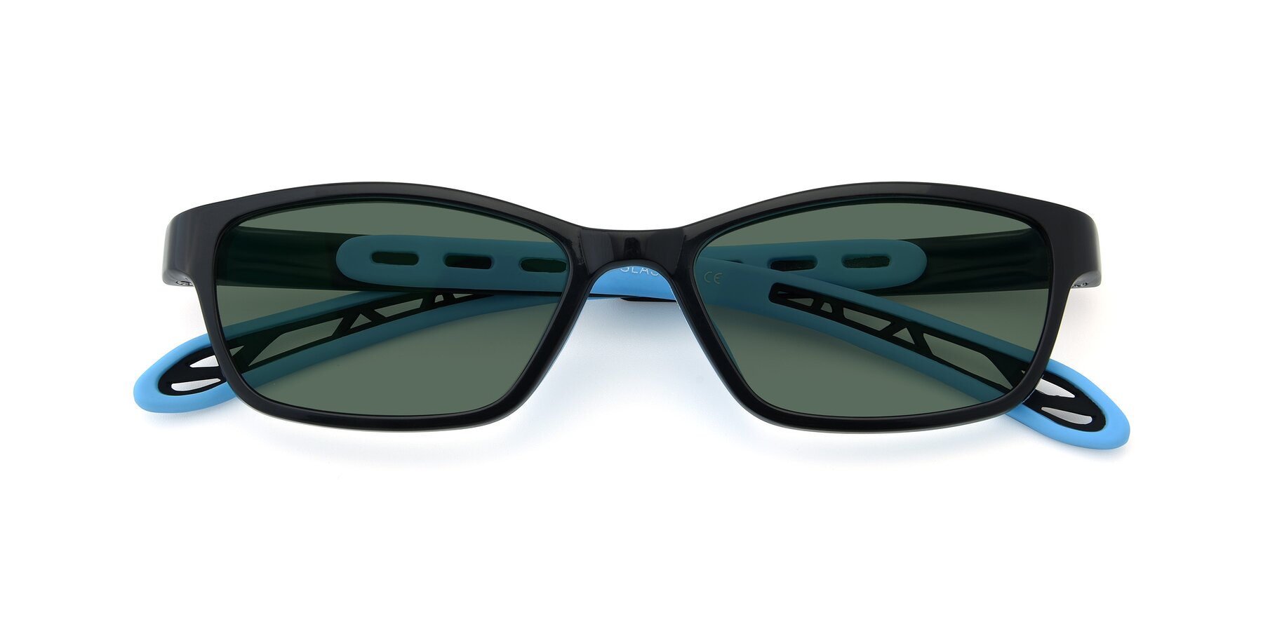 Folded Front of 1075 in Black-Blue with Green Polarized Lenses