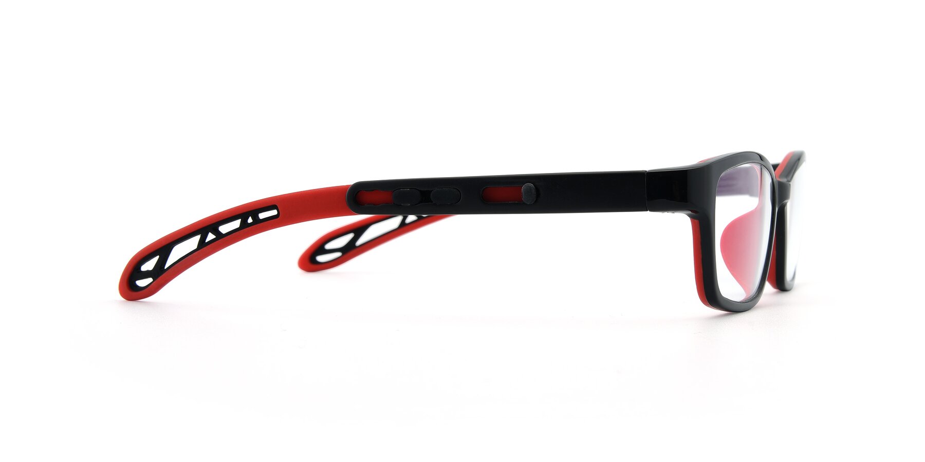 Side of 1075 in Black-Red with Clear Blue Light Blocking Lenses