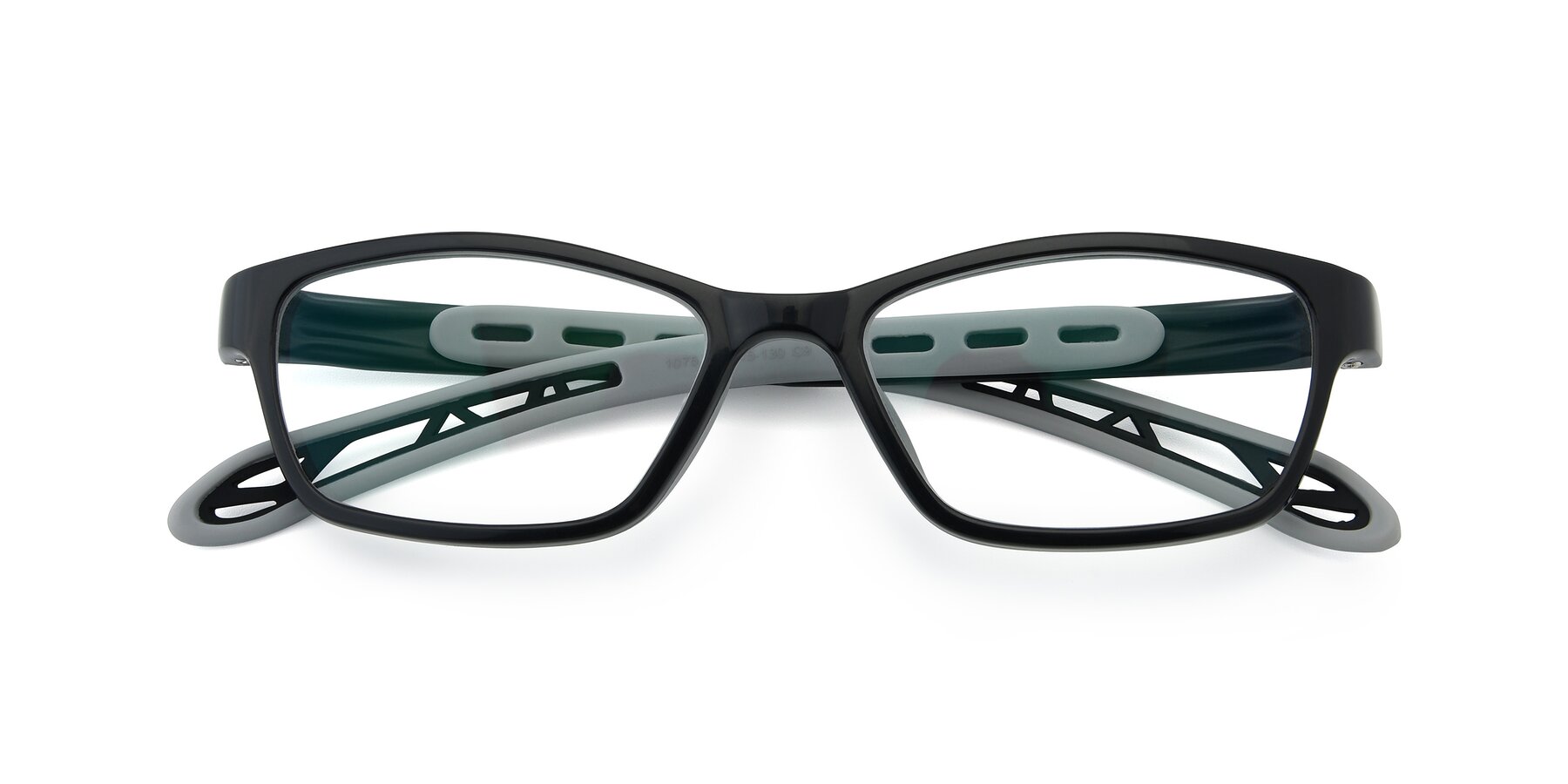 Folded Front of 1075 in Black-Gray with Clear Eyeglass Lenses