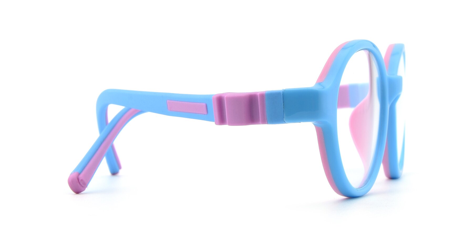 Side of 1120 in Sky Blue-Pink with Clear Eyeglass Lenses