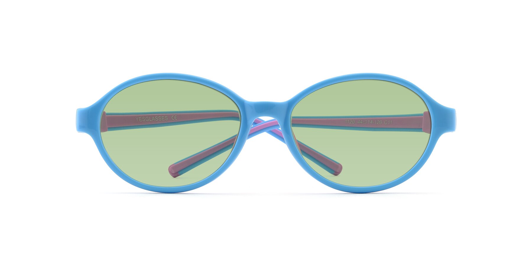 Folded Front of 1120 in Sky Blue-Pink with Medium Green Tinted Lenses