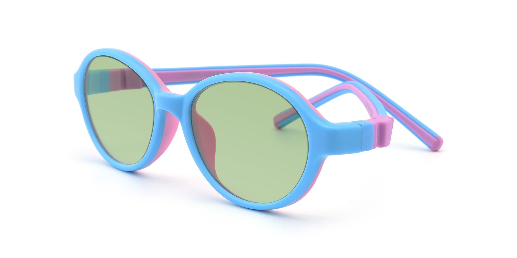 Angle of 1120 in Sky Blue-Pink with Medium Green Tinted Lenses