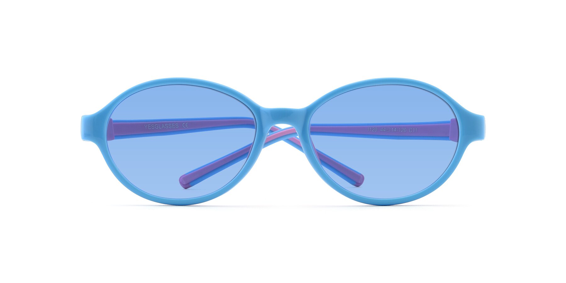 Folded Front of 1120 in Sky Blue-Pink with Medium Blue Tinted Lenses