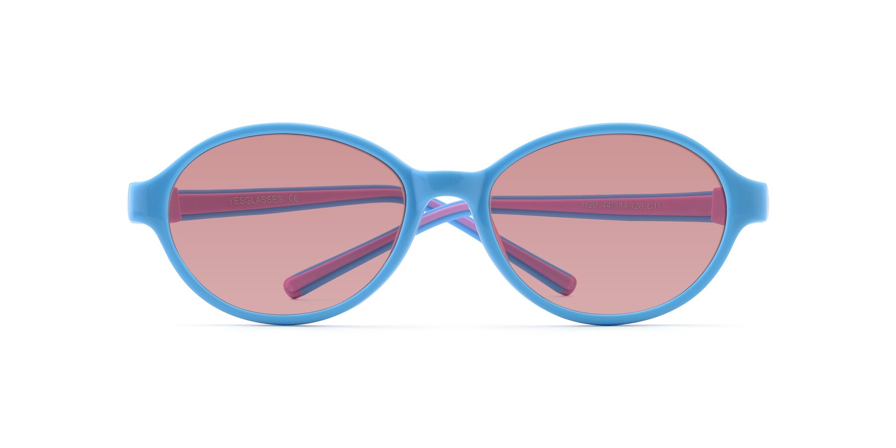 Folded Front of 1120 in Sky Blue-Pink with Medium Garnet Tinted Lenses