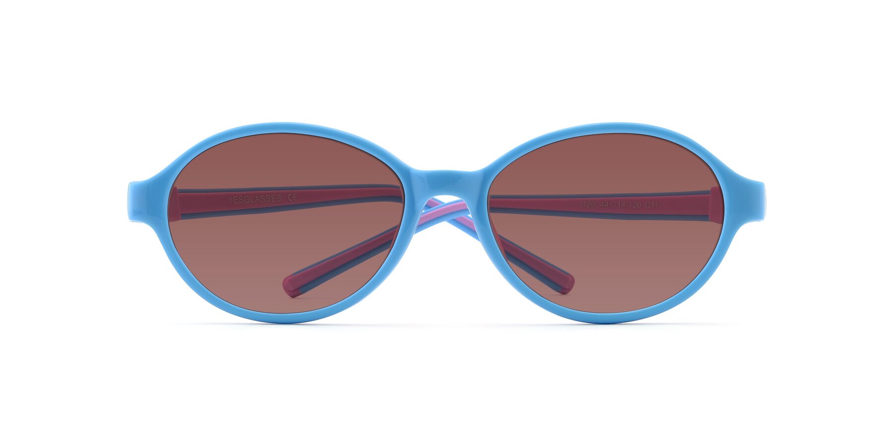 Folded Front of 1120 in Sky Blue-Pink with Garnet Tinted Lenses