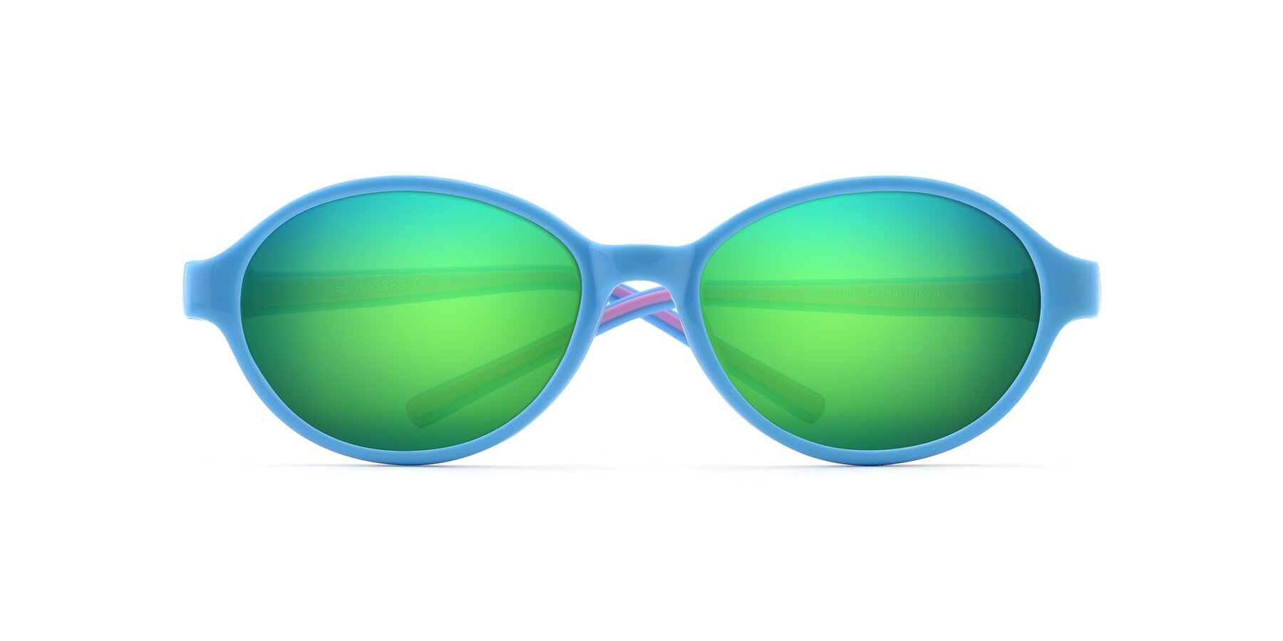 Folded Front of 1120 in Sky Blue-Pink with Green Mirrored Lenses