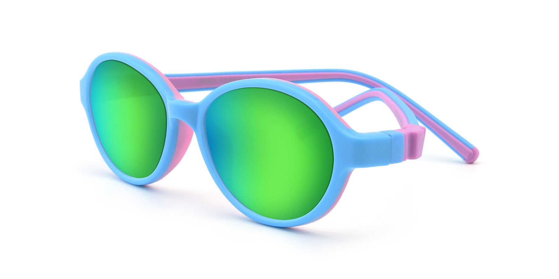 Angle of 1120 in Sky Blue-Pink with Green Mirrored Lenses